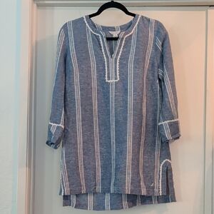 Nautica Blue and White Striped Linen Blend Tunic